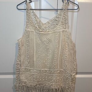 Ralph Lauren Crochet Fringe Tank Top - Cream